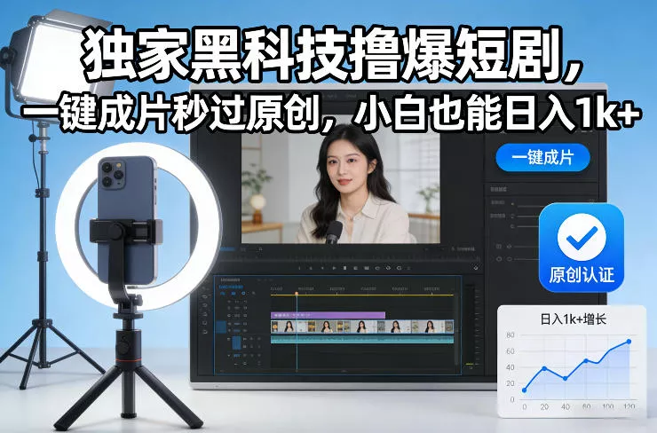 独家黑科技撸爆短剧，一键成片秒过原创，小白也能日入1k+【揭秘】 - 项目资源网