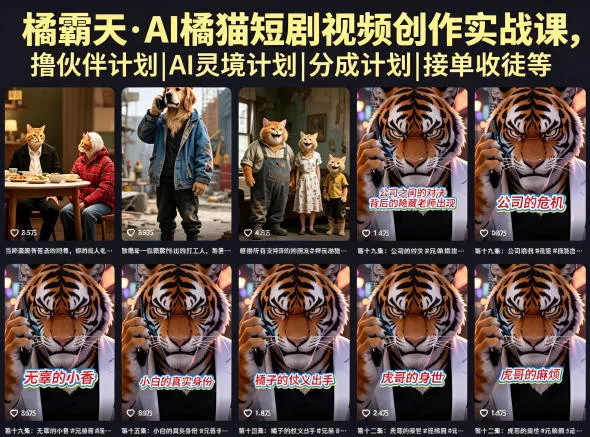 橘霸天·AI橘猫短剧视频创作实战课，撸伙伴计划|AI灵境计划|分成计划|接单收徒等 - 项目资源网