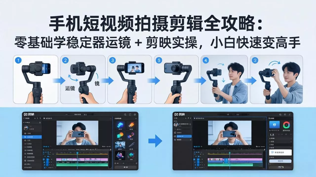 手机短视频拍摄剪辑全攻略：零基础学稳定器运镜 + 剪映实操，小白快速变高手 - 项目资源网