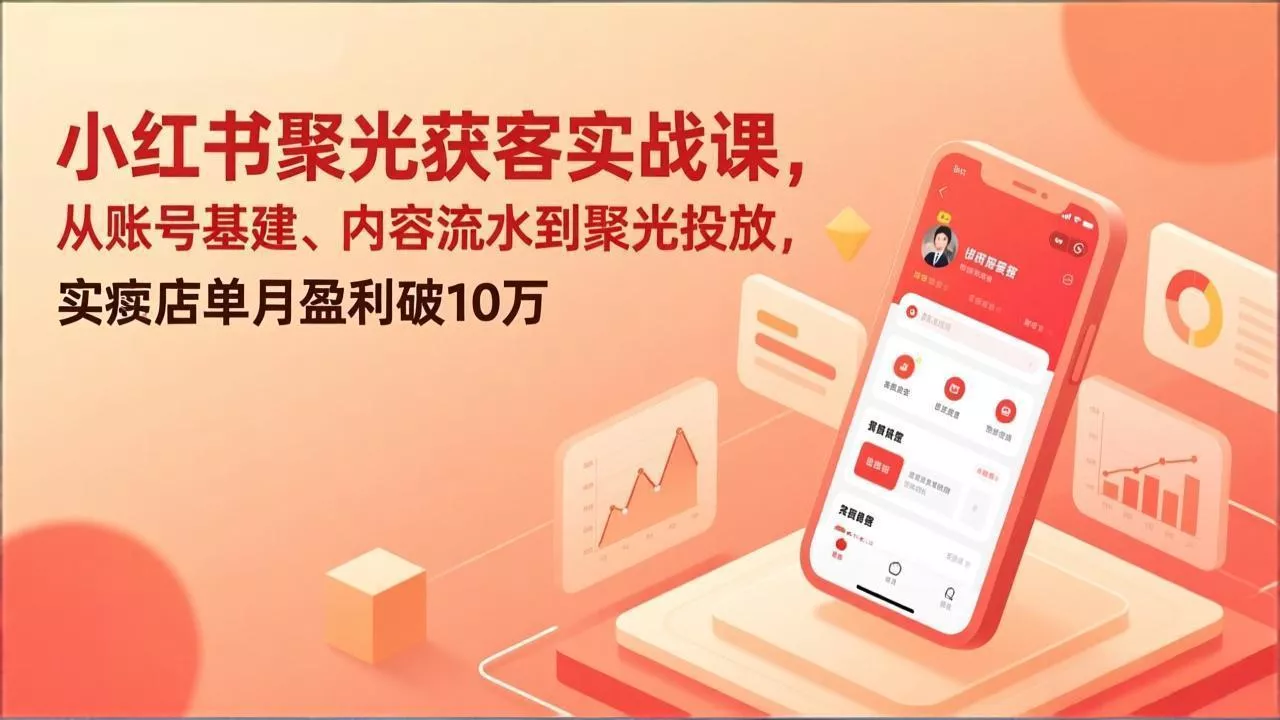 小红书聚光获客实战课，从账号基建、内容流水到聚光投放，实体店单月盈利破10万 - 项目资源网