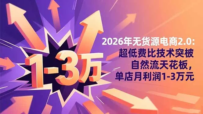 2026年无货源电商2.0：超低费比技术突破自然流天花板，单店月利润1-3万元 - 项目资源网
