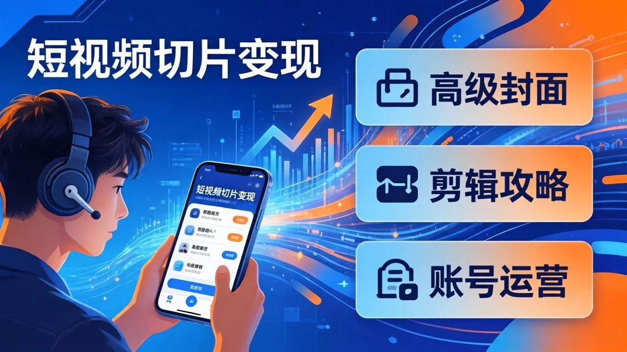 短视频切片变现速成班2.0：高级封面+剪辑攻略+账号运营，0基础小白快速入局副业 - 项目资源网