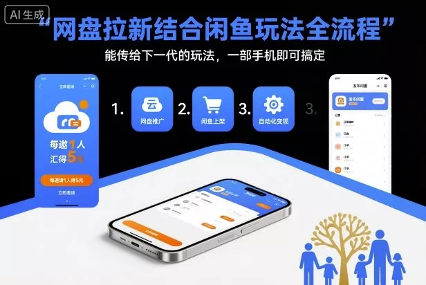 网盘拉新结合闲鱼玩法全流程，能传给下一代的玩法，一部手机即可搞定(附入口渠道以及实操教程) - 项目资源网