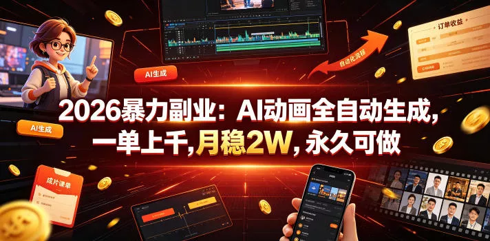 2026暴力副业：AI动画全自动生成，一单上千，月稳2W，永久可做【揭秘】 - 项目资源网