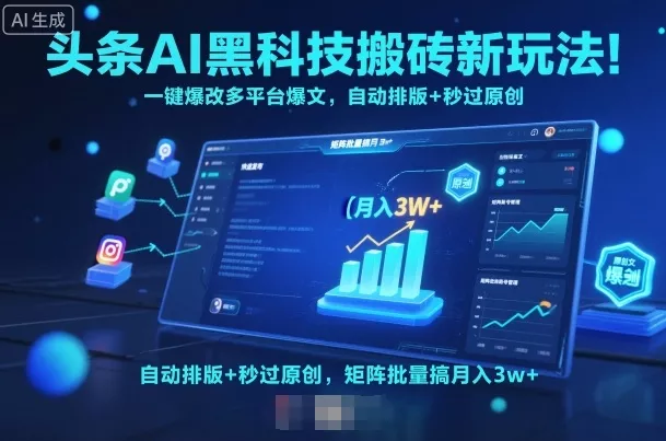 头条AI黑科技搬砖新玩法！一键爆改多平台爆文，自动排版+秒过原创，矩阵批量搞月入3w+【揭秘】 - 项目资源网
