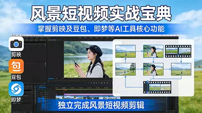 风景短视频实战宝典：掌握剪映及豆包、即梦等AI工具的核心功能，独立完成风景短视频剪辑 - 项目资源网