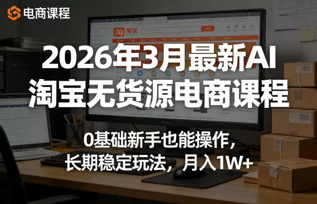 2026年3月最新AI淘宝无货源电商课程，0基础新手也能操作，长期稳定玩法，月入1W+ - 项目资源网