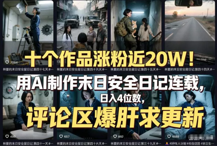 十个作品涨粉近20W！用AI制作末日安全日记连载，日入4位数，评论区爆肝求更新(附详细步骤) - 项目资源网