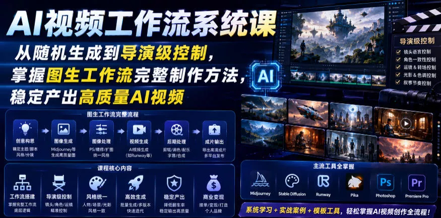 AI视频工作流系统课，从随机生成到导演级控制，掌握图生工作流完整制作方法，稳定产出高质量AI视频 - 项目资源网