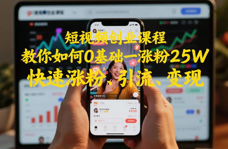 短视频创业课程，教你如何0基础一天涨粉25W，快速涨粉、引流、变现 - 项目资源网