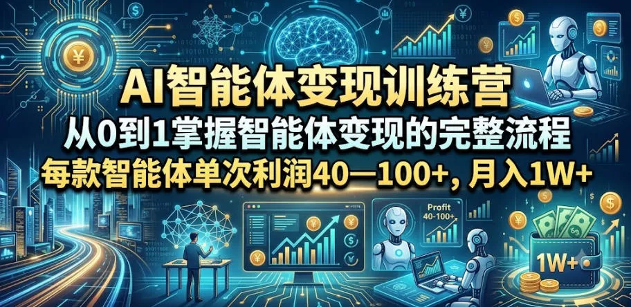AI智能体变现训练营，从0到1掌握智能体变现的完整流程，每款智能体单次利润40—100+，月入1W+ - 项目资源网
