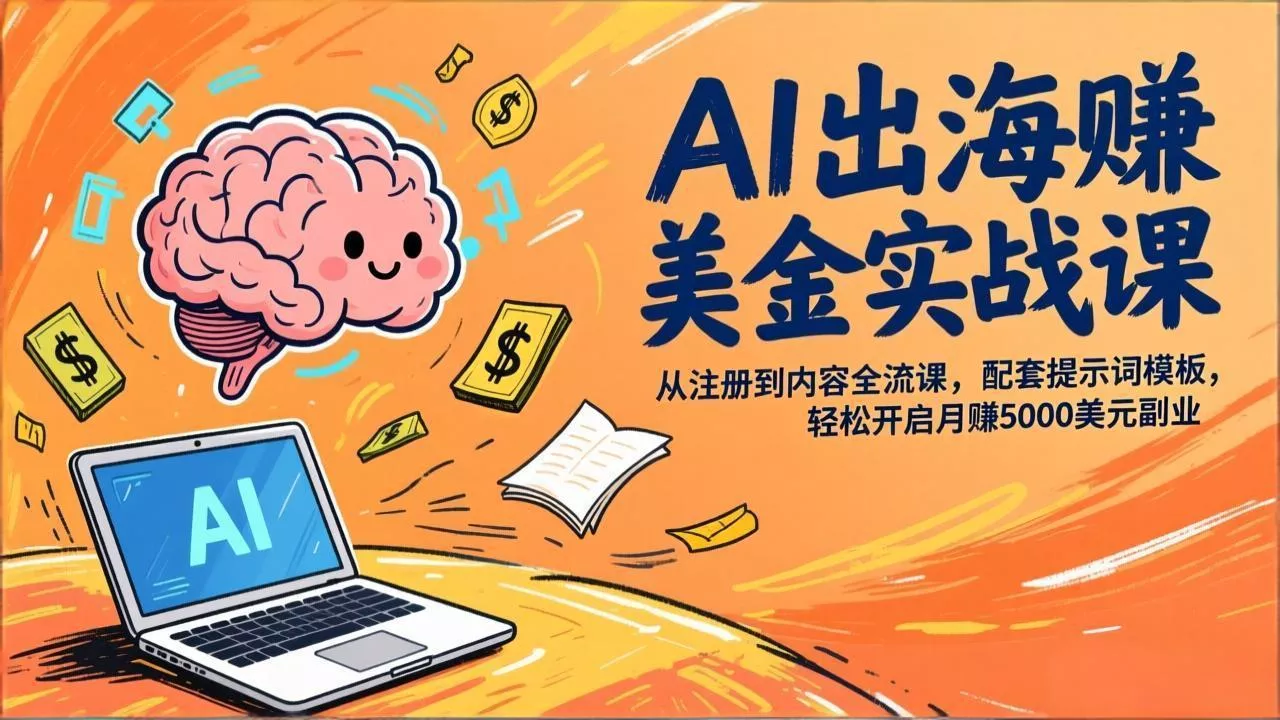 AI出海赚美金实战课，从注册到内容全流程，配套提示词模板，轻松开启月赚5000美元副业 - 项目资源网