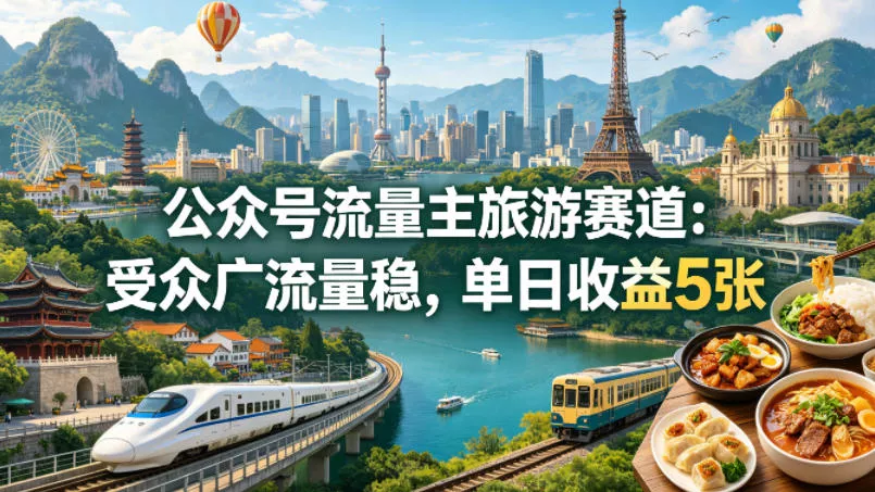公众号流量主之旅游赛道，受众广+流量稳，平均单日收益5张+ - 项目资源网