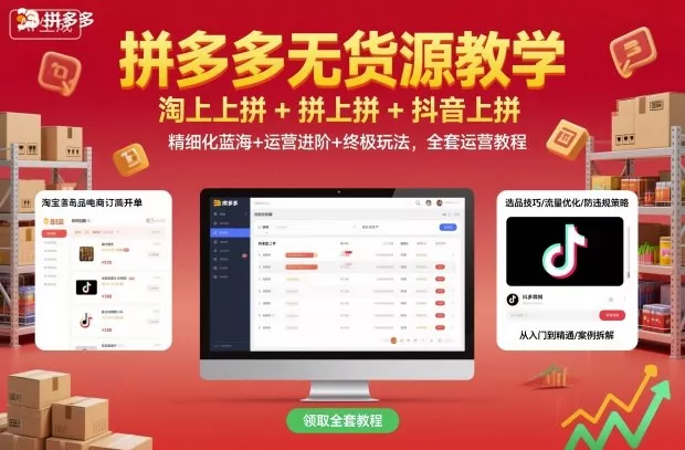 拼多多无货源教学，淘上拼+拼上拼+抖上拼，精细化蓝海+运营进阶+终极玩法，全套运营教程 - 项目资源网