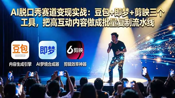 AI脱口秀赛道变现实战：豆包+即梦+剪映三个工具，把高互动内容做成批量复制流水线 - 项目资源网