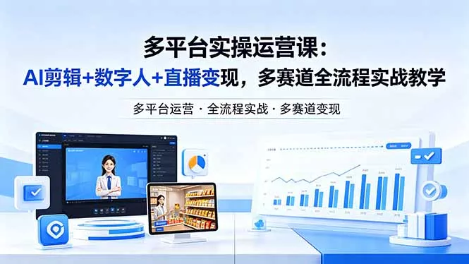 某团队多平台实操运营课-更新26年4月29：AI剪辑+数字人+直播变现，多赛道全流程实战教学 - 项目资源网