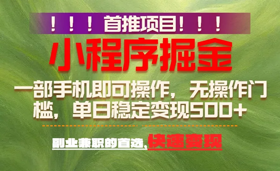 首推项目：一部手机轻松日入500+，简单易上手，长期可做，副业首选 - 项目资源网
