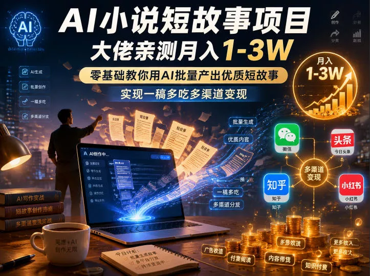 AI小说短故事项目，大佬亲测月入1-3W，零基础教你用AI批量产出优质短故事，实现一稿多吃多渠道变现(更新0624) - 项目资源网