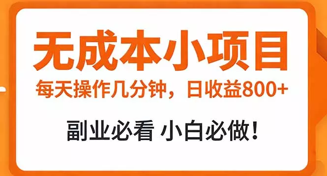 无成本小项目 每天操作几分钟，真实日收益800+ 副业必看 小白必做！ - 项目资源网
