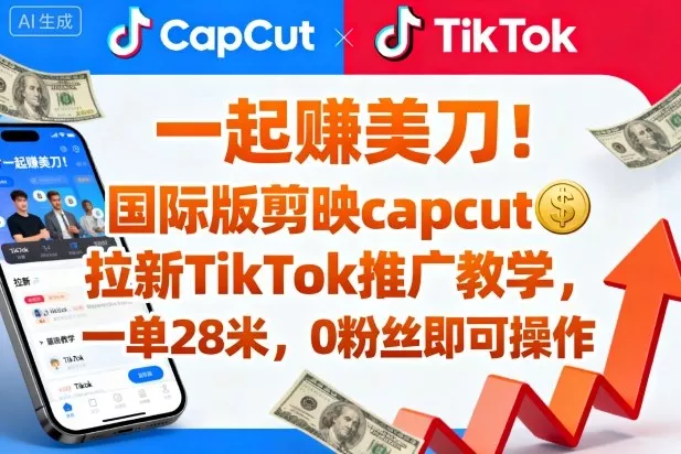 一起賺美刀！国际版剪映capcut拉新TikTok推广教学，一单28米，0粉丝即可操作(附推广入口和教学) - 项目资源网