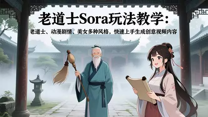 老道士Sora玩法教学：老道士、动漫剧情、美女多种风格，快速上手生成创意视频内容 - 项目资源网