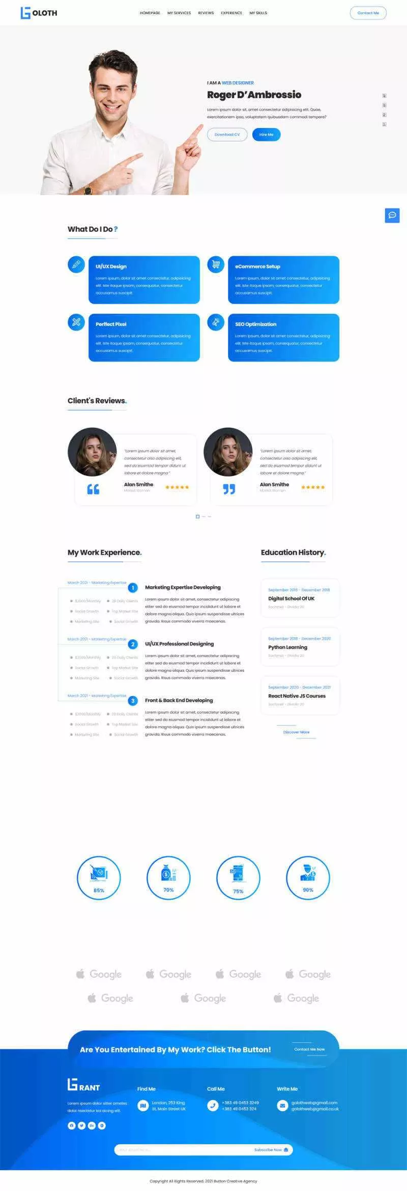bootstrap多功能响应式个人简历单页html模板 - 项目资源网