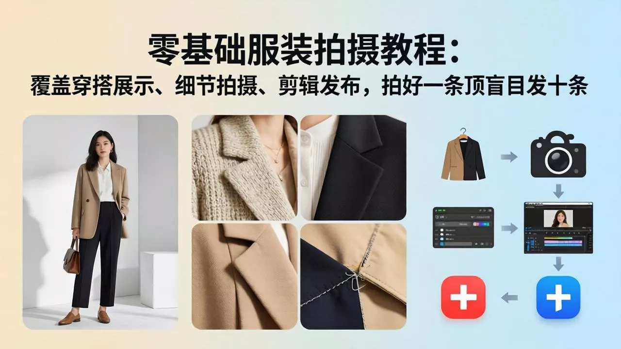 零基础服装拍摄教程：覆盖穿搭展示、细节拍摄、剪辑发布，拍好一条顶盲目发十条 - 项目资源网