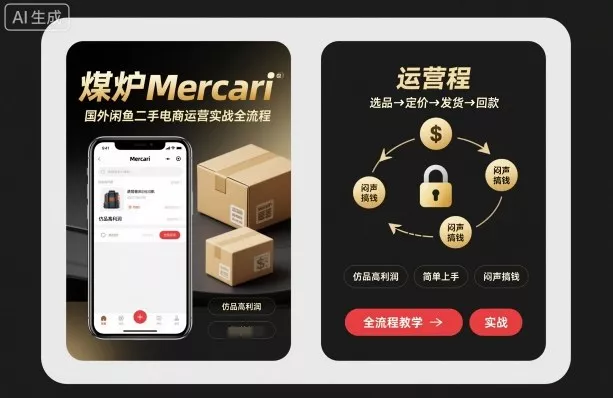 煤炉Mercari国外闲鱼二手电商运营实战全流程，仿品高利润，简单上手，闷声搞钱 - 项目资源网