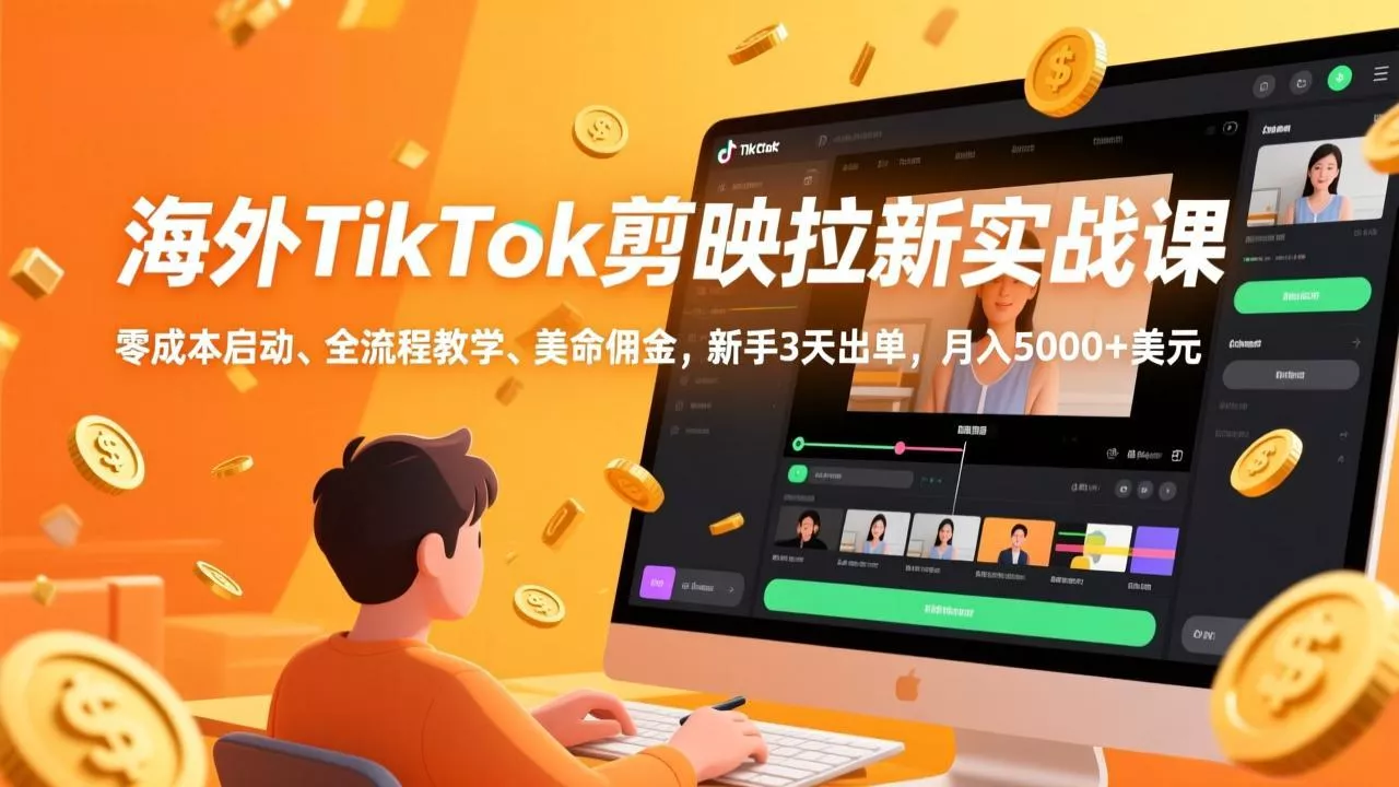 海外TikTok剪映拉新实战课，零成本启动、全流程教学、美金佣金，新手3天出单，月入5000+美元 - 项目资源网