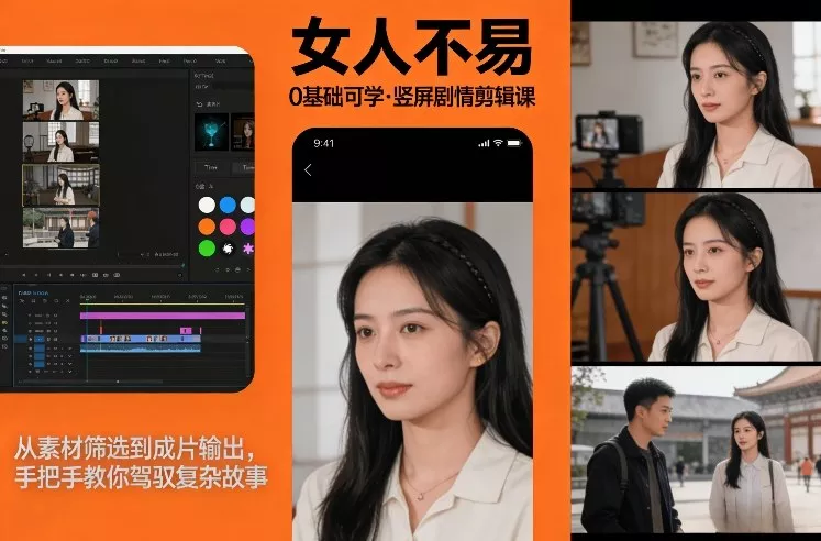 0基础可学！《女人不易》竖屏剧情剪辑课，从素材筛选到成片输出，手把手教你驾驭复杂故事 - 项目资源网