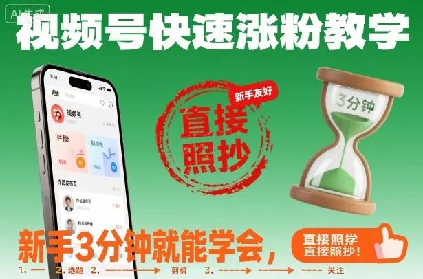 视频号快速涨粉教学，新手3分钟就能学会，直接照抄！ - 项目资源网