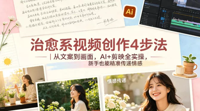 治愈系视频创作4步法｜从文案到画面，AI+剪映全实操，新手也能精准传递情感 - 项目资源网