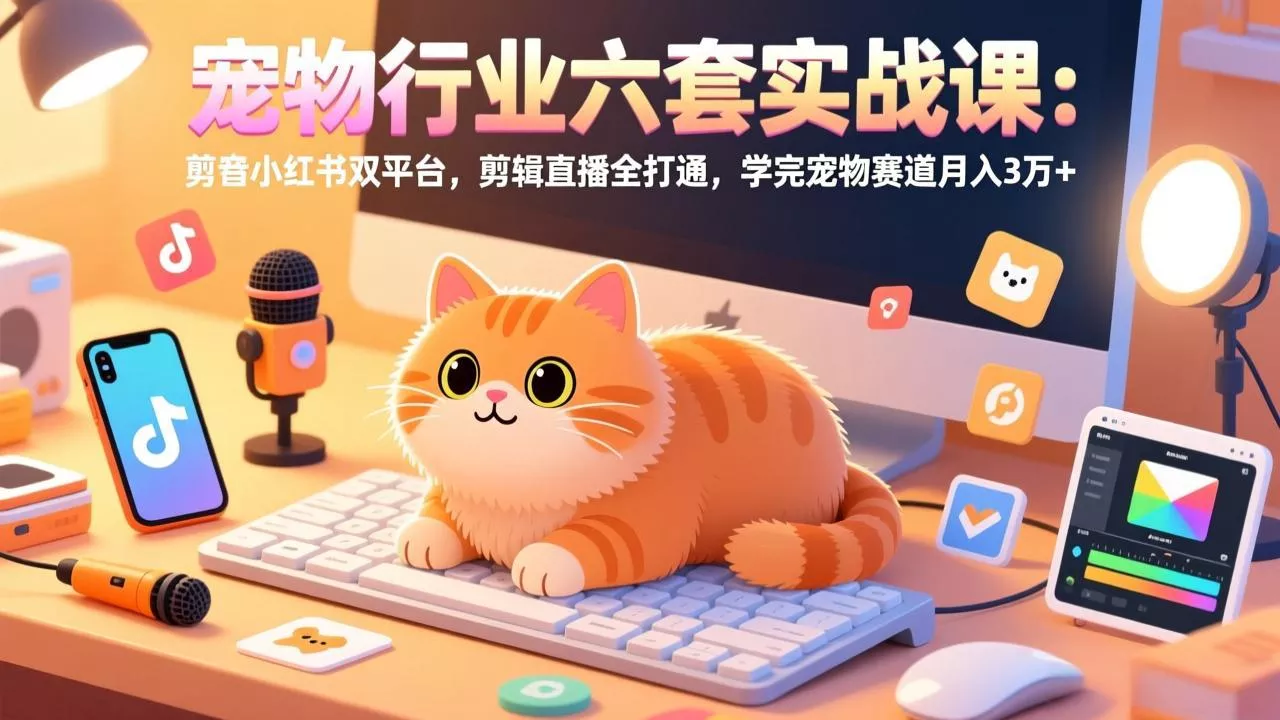 宠物行业六套实战课：抖音小红书双平台，剪辑直播全打通，学完宠物赛道月入3万+ - 项目资源网
