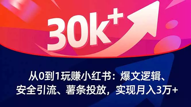 从0到1玩赚小红书：爆文逻辑、安全引流、薯条投放，实现月入3万+ - 项目资源网