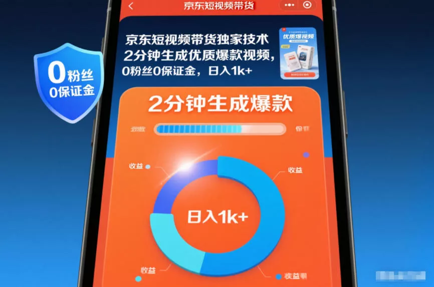 京东短视频带货独家技术，2分钟生成一条优质爆款视频，0粉丝0保证金，日入1k+【揭秘】 - 项目资源网