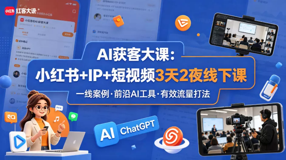 AI获客大课小红书+IP+短视频3天2夜线下课，用最真实的一线案例，最前沿的AI工具，最有效的流量打法 - 项目资源网