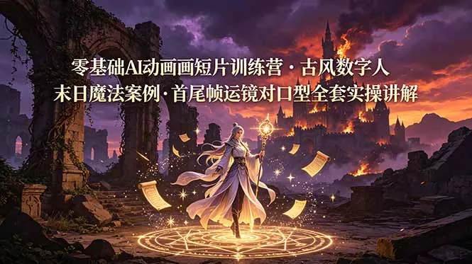 零基础AI动画短片训练营，古风数字人末日魔法案例，首尾帧运镜对口型全套实操讲解 - 项目资源网