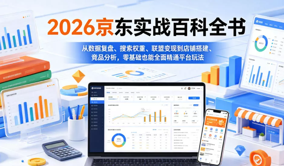 2026京东实战百科全书，从数据复盘、搜索权重、联盟变现到店铺搭建、竞品分析，零基础也能全面精通平台玩法 - 项目资源网