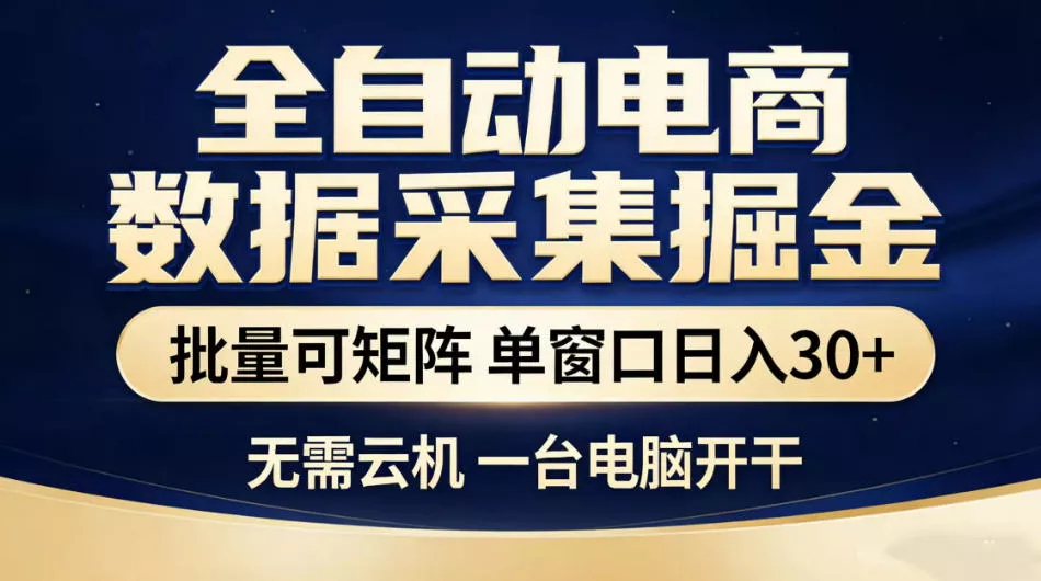 全自动电商数据采集掘金，批量可矩阵单窗口日入30+，无需云机一台电脑开干【揭秘】 - 项目资源网