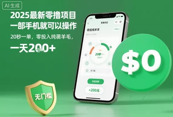 2025最新零撸项目，一部手机就可以操作，20秒一单，零投入纯薅羊毛，无门槛，一天200+【揭秘】 - 项目资源网