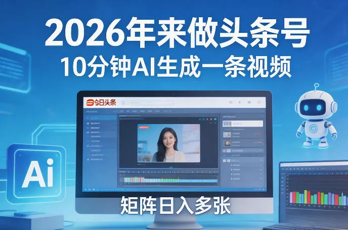 2026年来做头条号，10分钟AI生成一条视频，矩阵日入多张 - 项目资源网