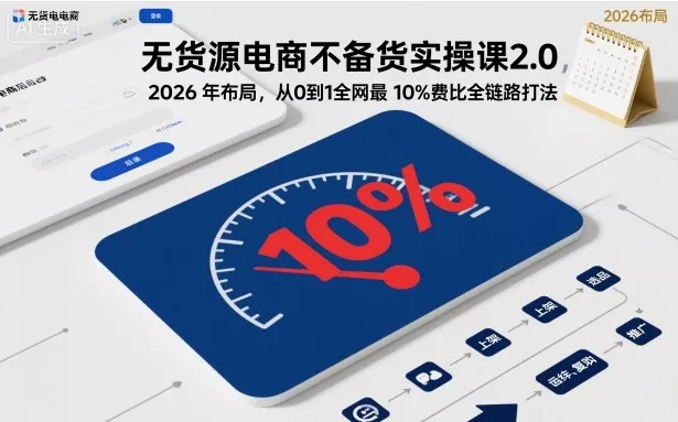 无货源电商不备货实操课2.0，2026年布局，从0到1全网最低10%费比全链路打法【更新】 - 项目资源网