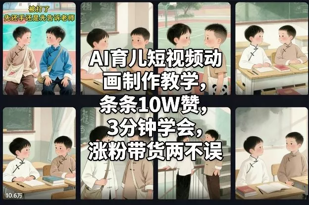 AI育儿短视频动画制作教学，条条10W赞，3分钟学会，涨粉带货两不误 - 项目资源网