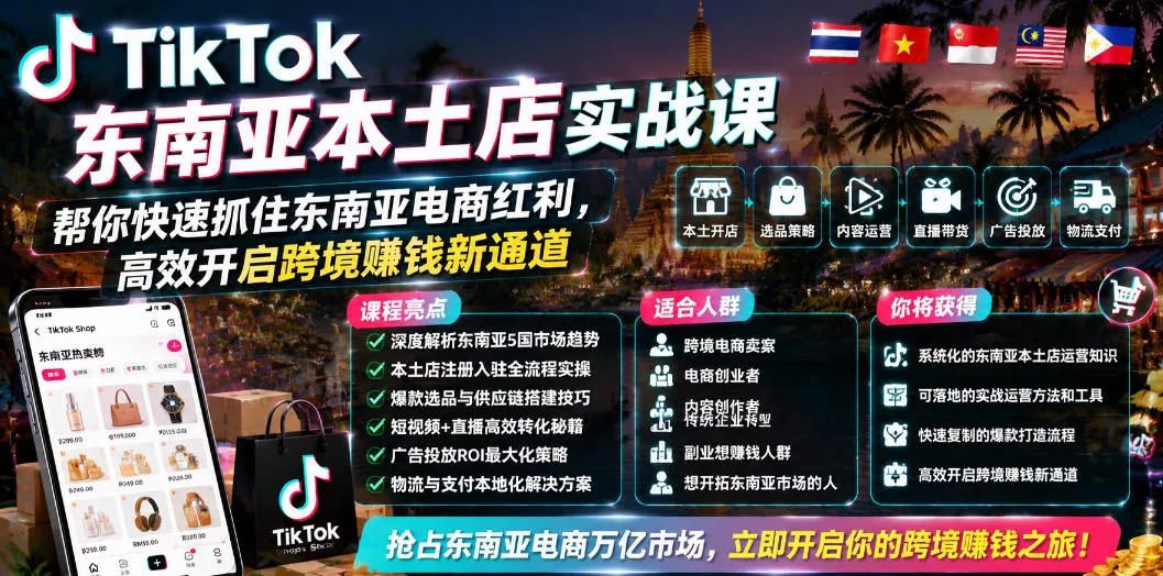 TikTok东南亚本土店实战课，帮你快速抓住东南亚电商红利，高效开启跨境賺钱新通道 - 项目资源网