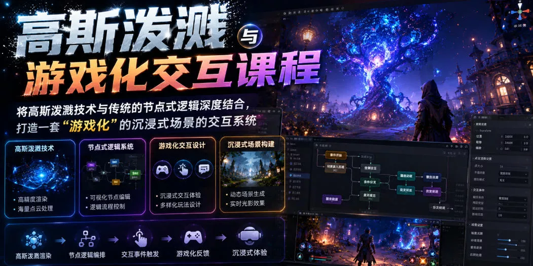 高斯泼溅与游戏化交互课程，将高斯泼溅技术与传统的节点式逻辑深度结合，打造一套“游戏化”的沉浸式场景的交互系统 - 项目资源网