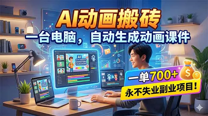 AI动画搬砖，一台电脑，自动生成动画课件，一单800+ 永不失业副业项目！ - 项目资源网