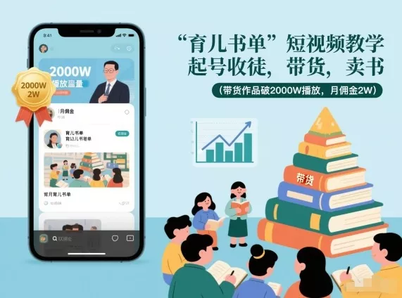育儿书单短视频教学，起号收徒，带货，卖书(带货作品破2000W播放，月佣金2W) - 项目资源网