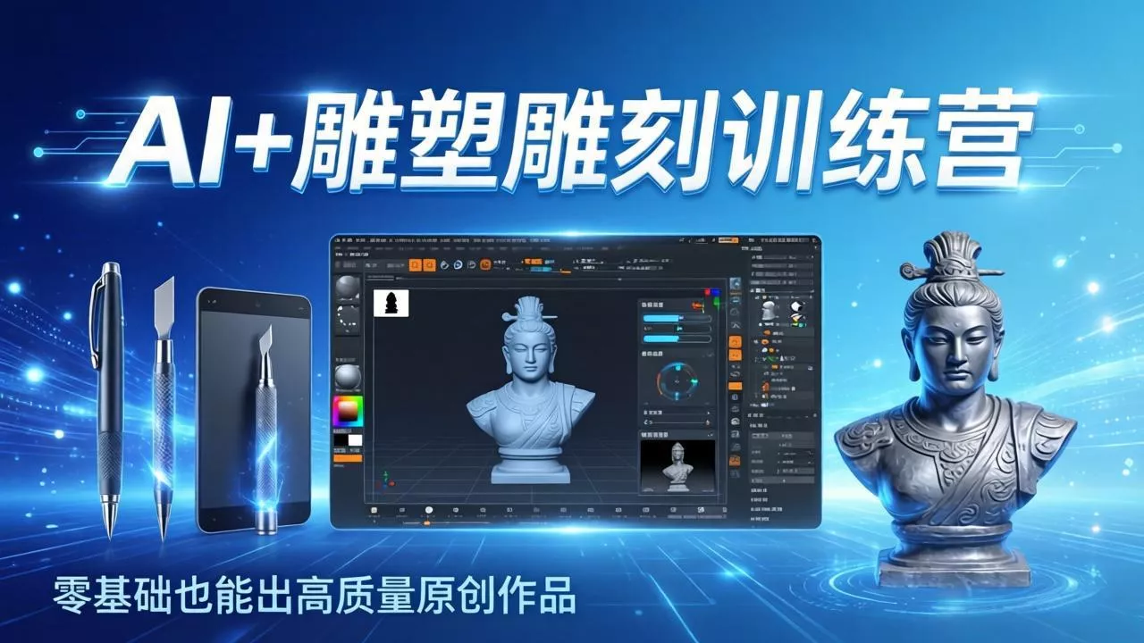 AI+雕塑雕刻训练营：从AI创作、大模型训练到3D雕刻 + 渲染，零基础也能出高质量原创作品 - 项目资源网