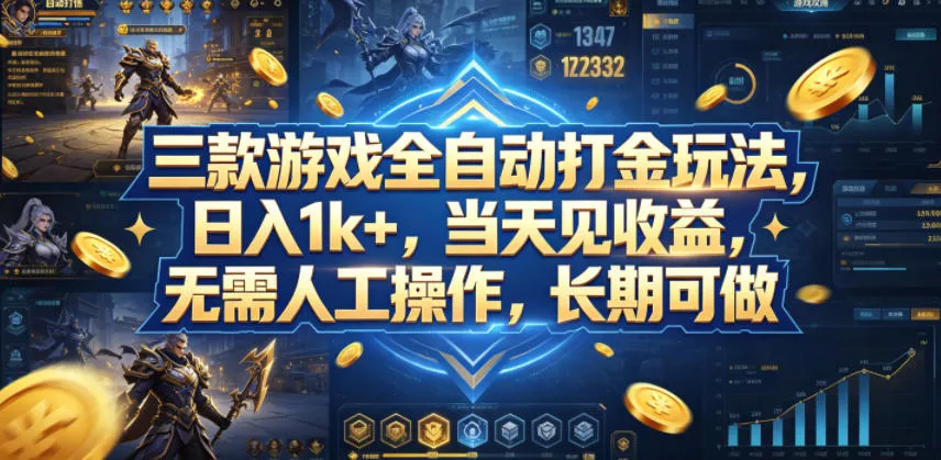 三款游戏全自动打金玩法，日入1k+，当天见收益，无需人工操作，长期可做【揭秘】 - 项目资源网