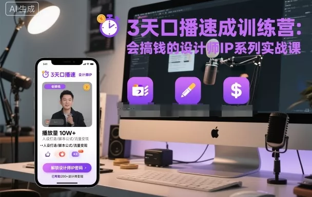 3天口播速成训练营，会搞钱的设计师IP系列实战课 - 项目资源网